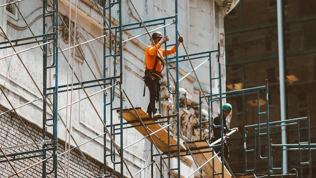Building facade under restoration with scaffolding in place