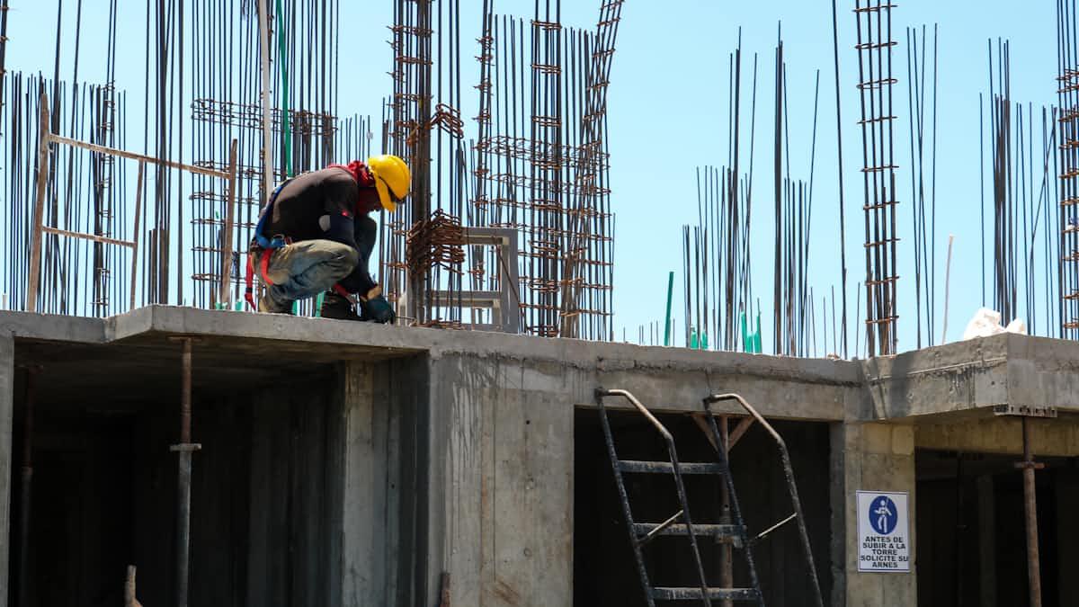 Reinforced concrete structural frame under construction on a civil works project