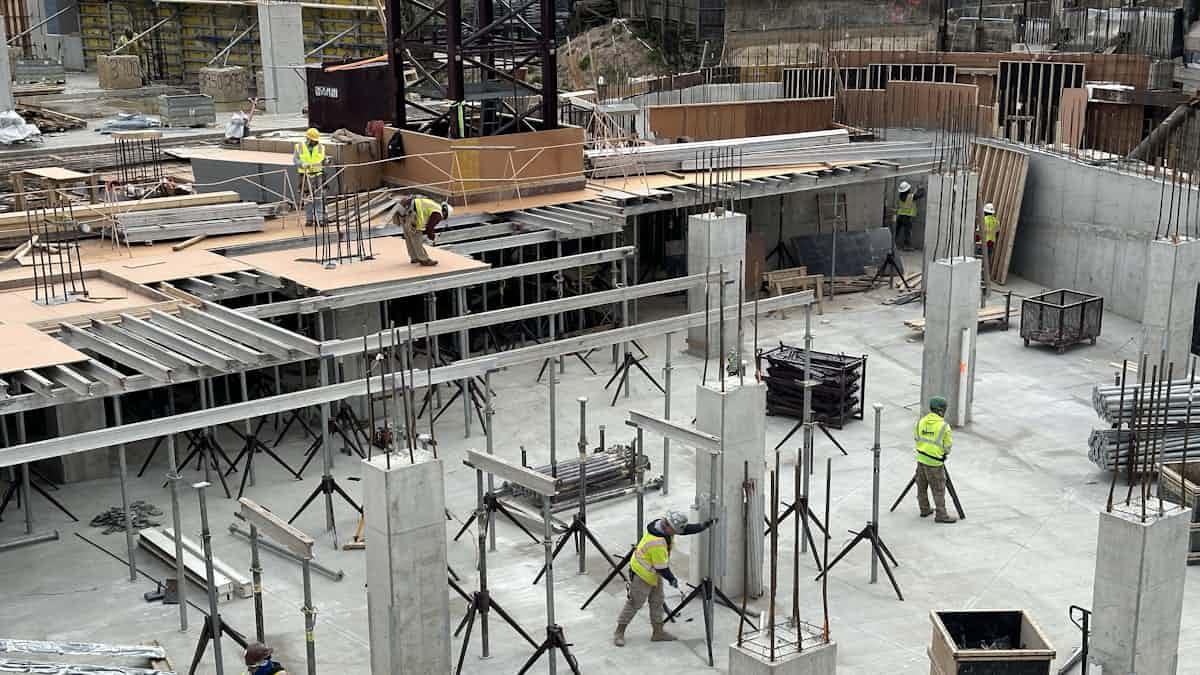 Reinforced concrete column and beam frame at grey structure stage